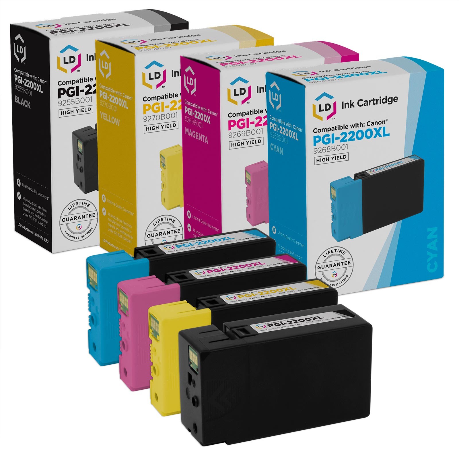 LD Ink Cartridge for Canon PGI-2200XL 4pk HY 9255B001 9268B001 9269B001 9270B001
