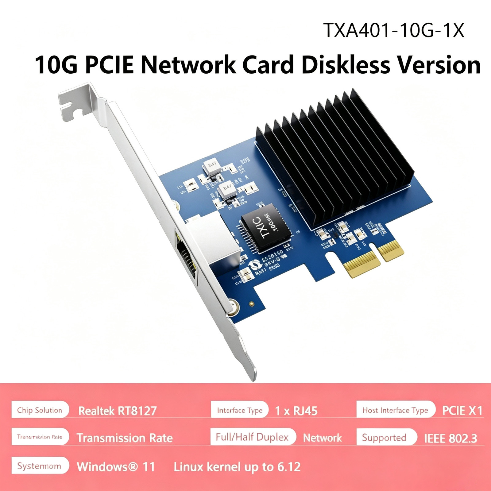 PCIe 10G Million Gigabit Nic RJ45 PXE Diskless Boot E-Sports Games Nic Rtl8127