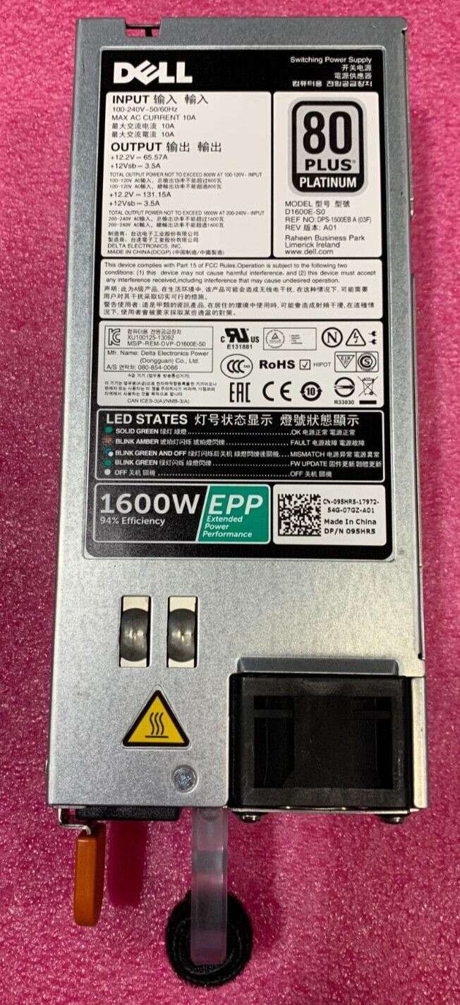 Dell PowerEdge 1600W 80+ Platinum Server PSU D1600E-S0 095HR5 Hot Swap