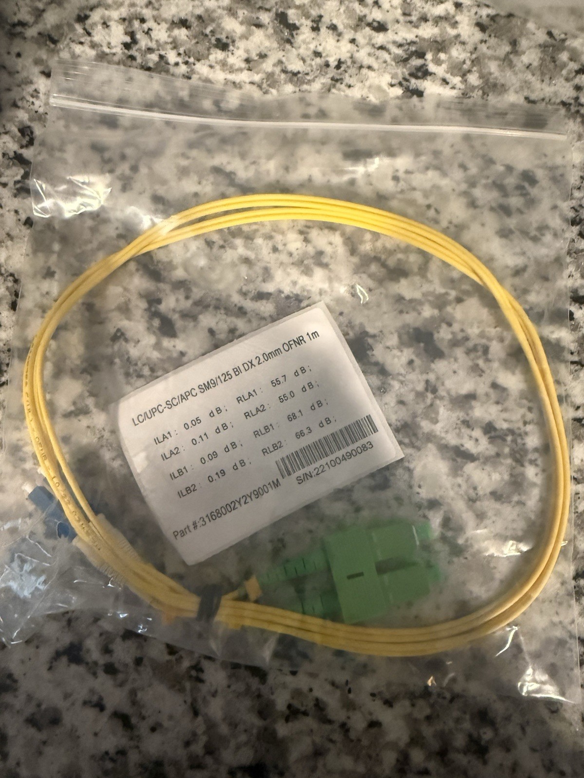 LC/UPC to SC/APC Single-Mode Duplex Fiber Optic Patch Cable 1m Yellow OFNR