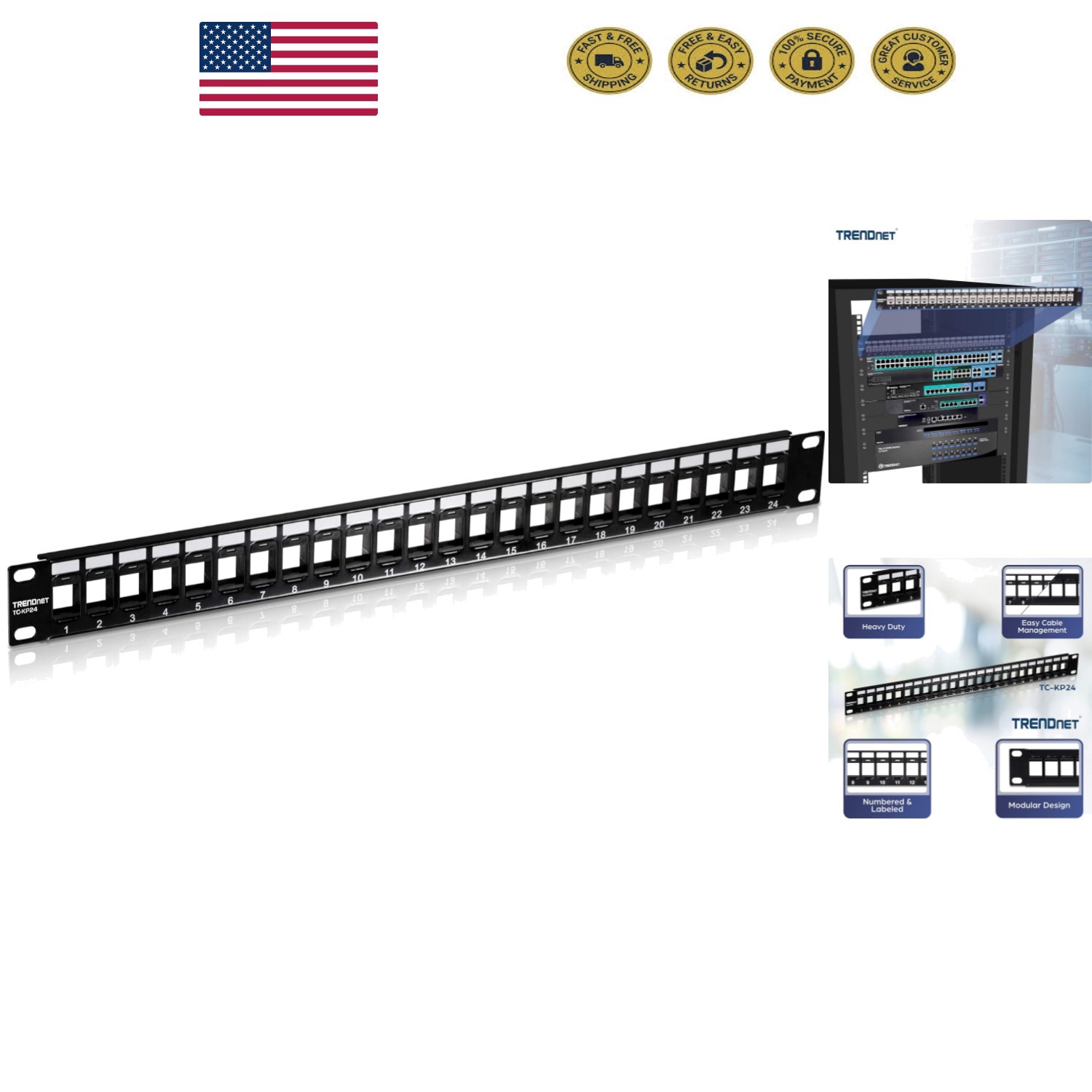 24-Port Blank Keystone Patch Panel - 1U Rackmount for Superior Data Transfer