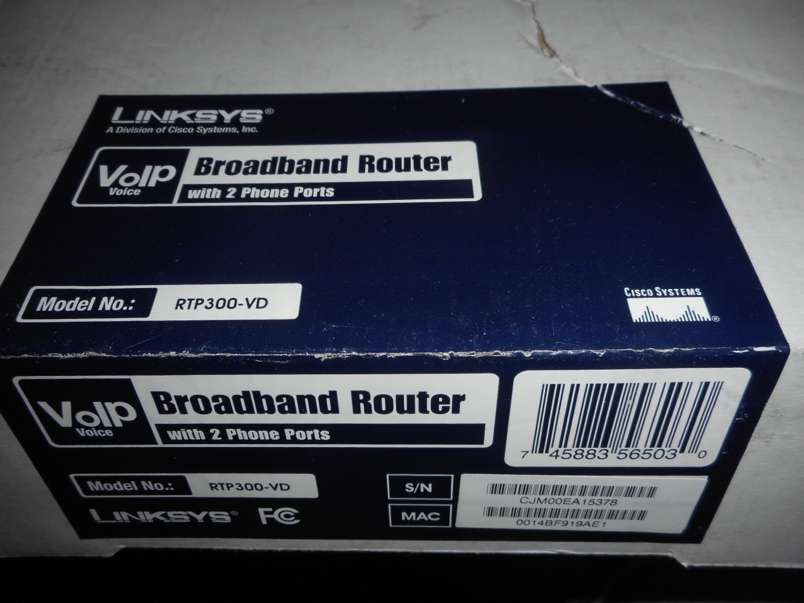 LINKSYS MODEL RTP300-VD VOIP BROADBAND ROUTER WITH TWO PHONE PORTS 