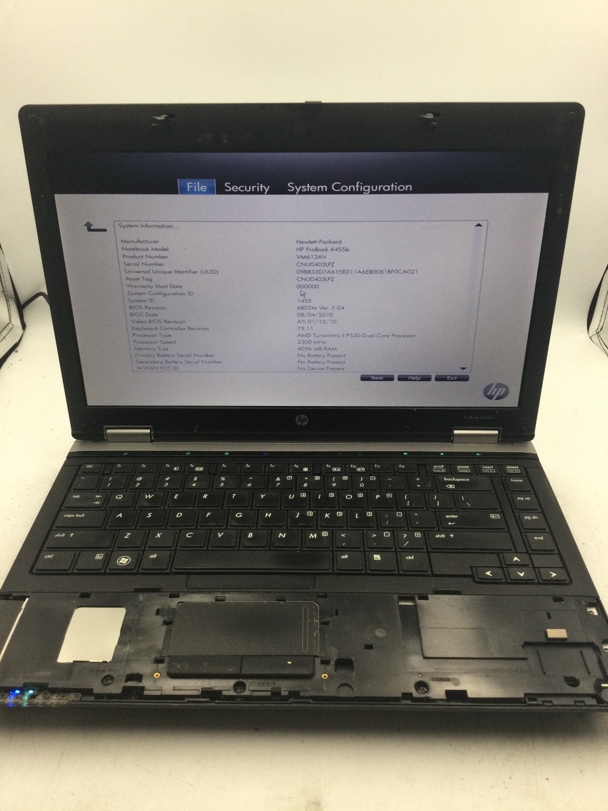 HP PROBOOK 6455B - BOOTS TO BIOS - AMD PHENOM II - 2GB RAM - 14" - READ DESC -BB