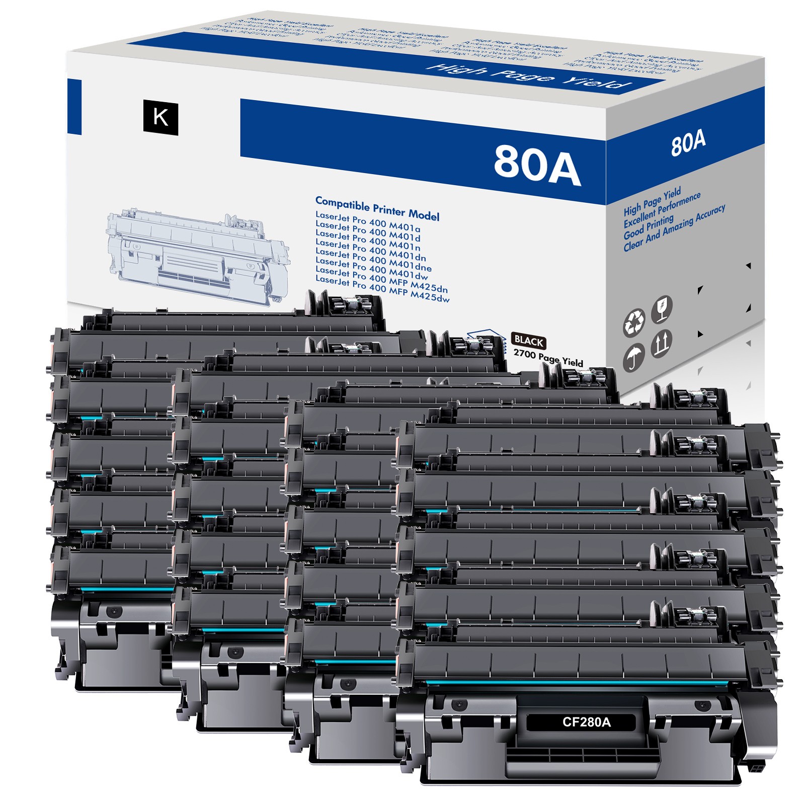 20x CF280A Toner Compatible with HP 80A LaserJet Pro 400 M401n M401dn MFP M425dn