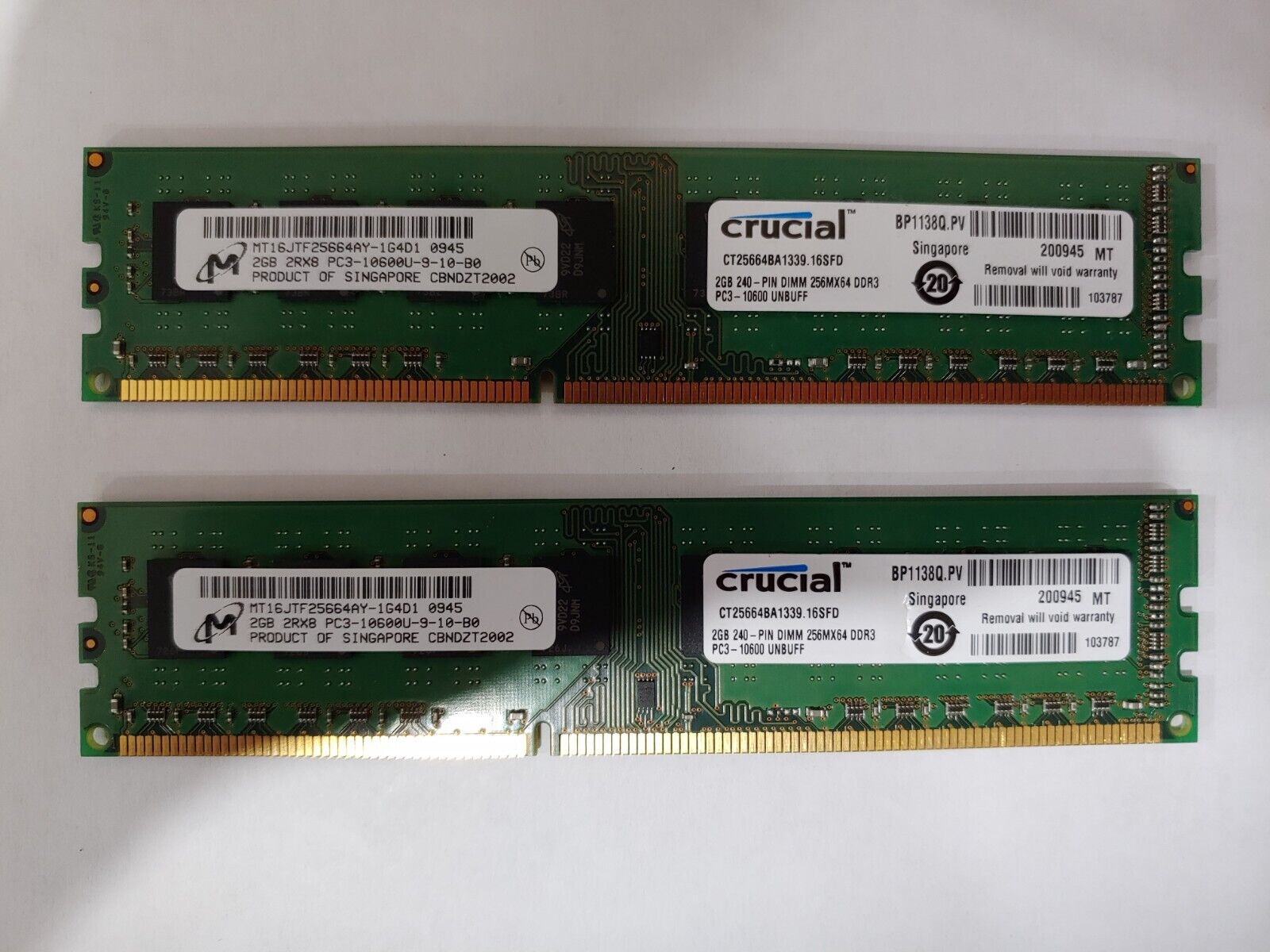 Crucial 4GB (2x 2GB) PC3-10600U 1Rx8 DDR3 1333 MHz Desktop Memory