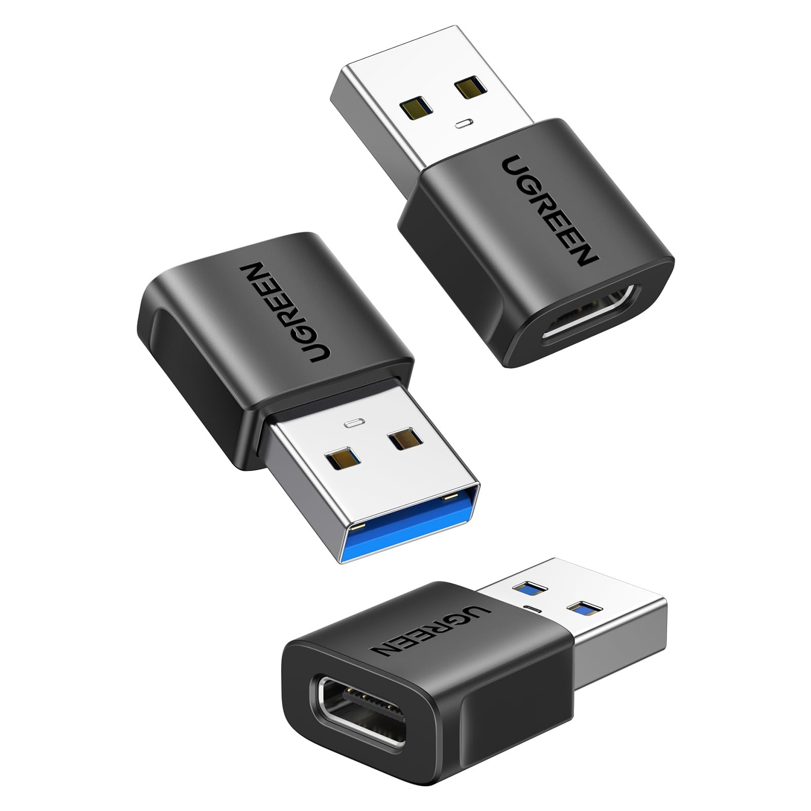 USB A to USB C Adapter 10Gbps Data Converter 3 Pack Black For iPhone Samsung