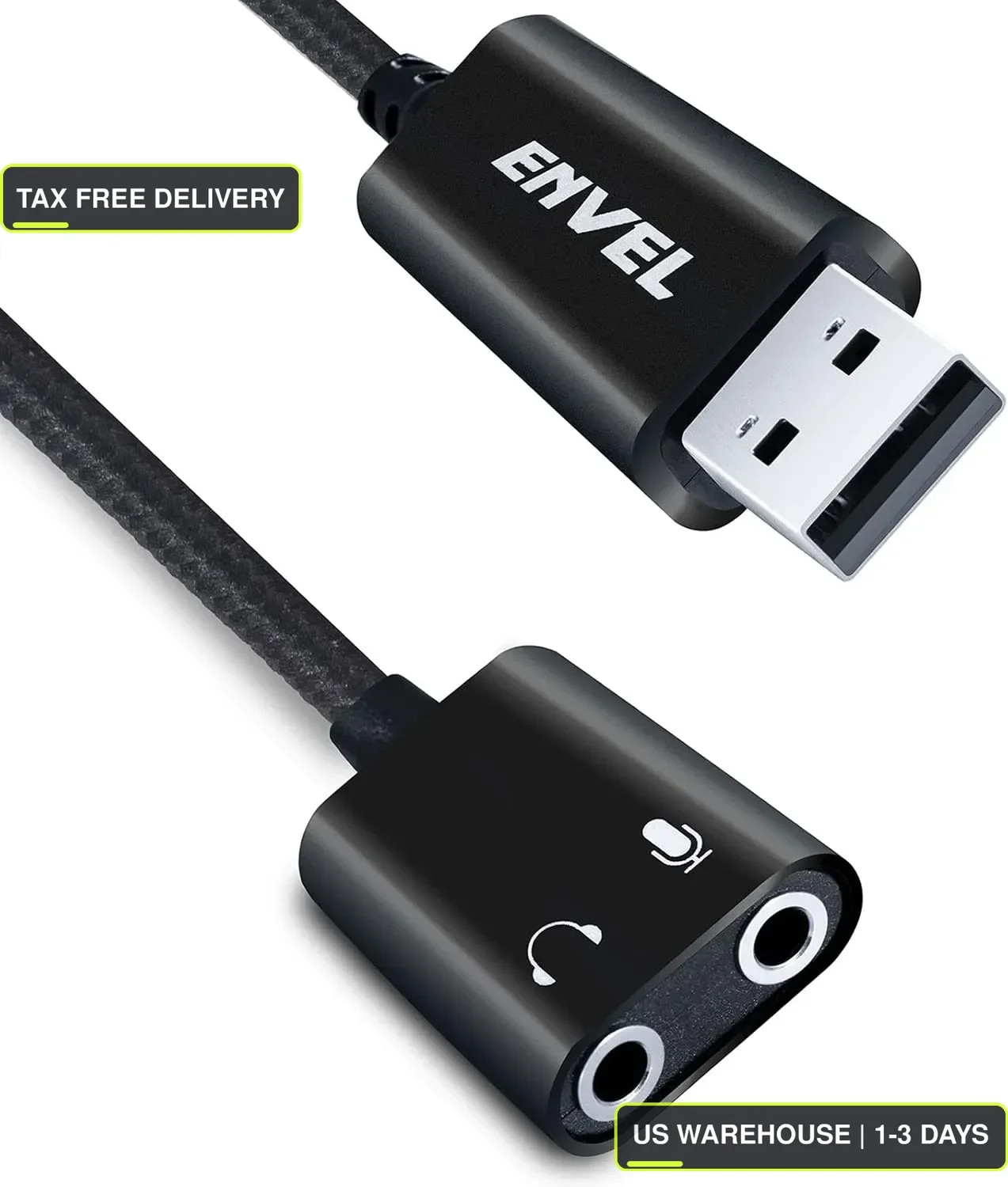 USB to Audio Jack Sound Card Adapter with Dual TRS 3-Pole 3.5Mm Headphone and Mi