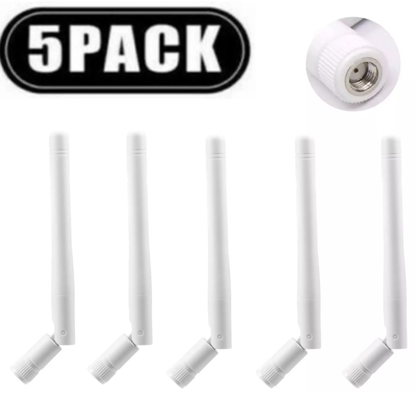 5-PACK LOT RP-SMA Antenna for WiFi 2.4GHz/5Ghz Wireless Router or Card (White)