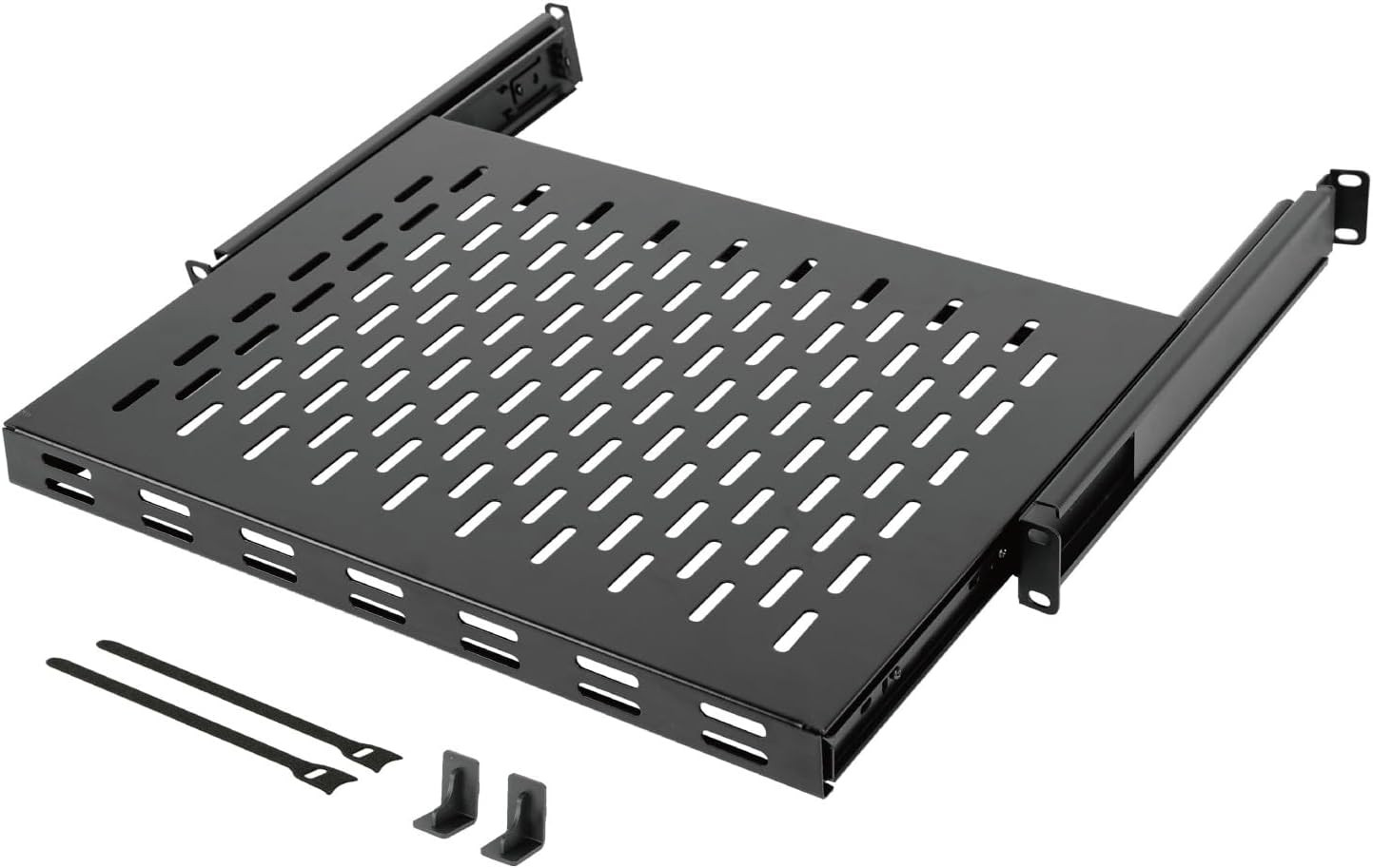 1U Sliding Rack Shelf,4-Post Vented Rack Mount Shelf,13.8In Deep with Adjustable
