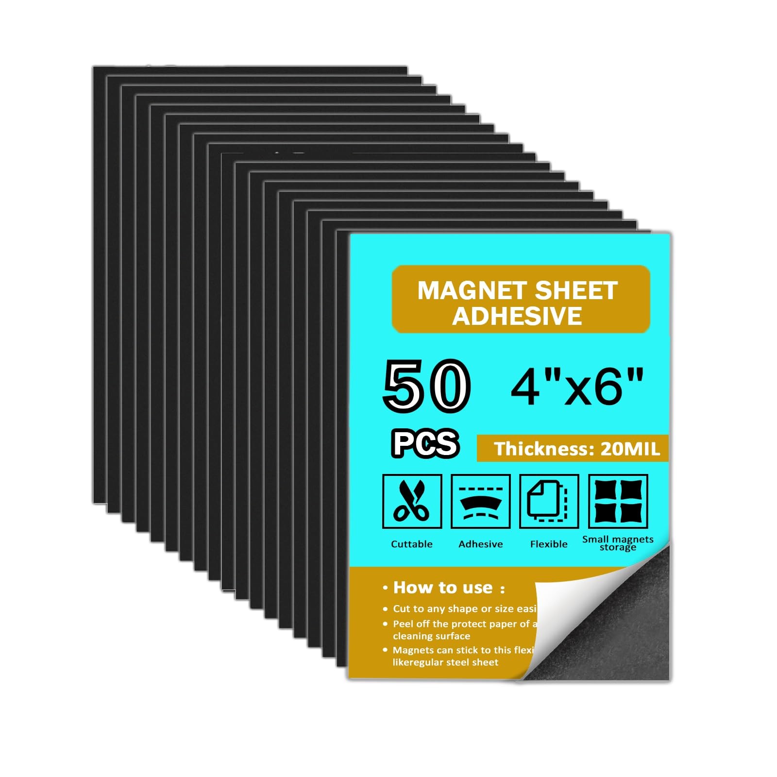 50 Pack, Adhesive Magnetic Sheets, Ultra Thin 20 Mil 4"X6" for Photo Labels T...