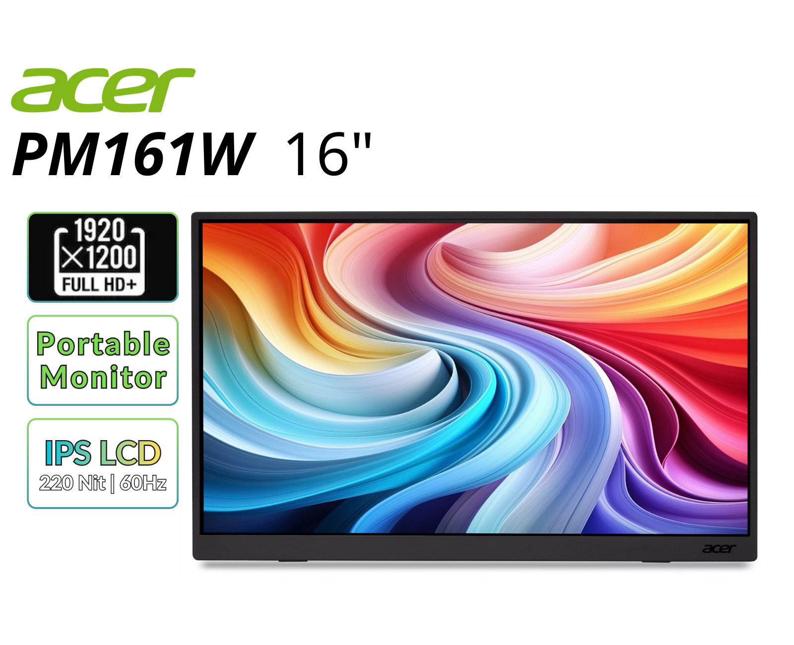 Acer 16" Portable Monitor IPS LCD 1920x1200 60Hz 6ms USB-C+MiniHDMI Refurbished
