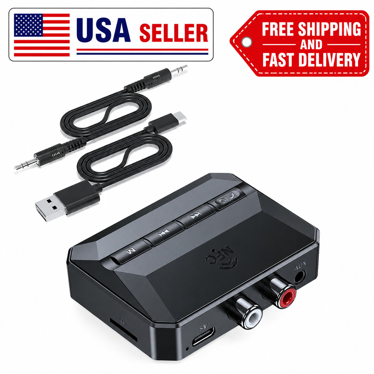 Bluetooth 5.3 Home Stereo Audio Receiver AUX USB Optical HD Music to RCA Adapter