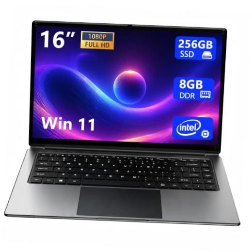 laptop 16-inch , 8GB DDR 256GB SSD portable laptop computer, expandable to Gray
