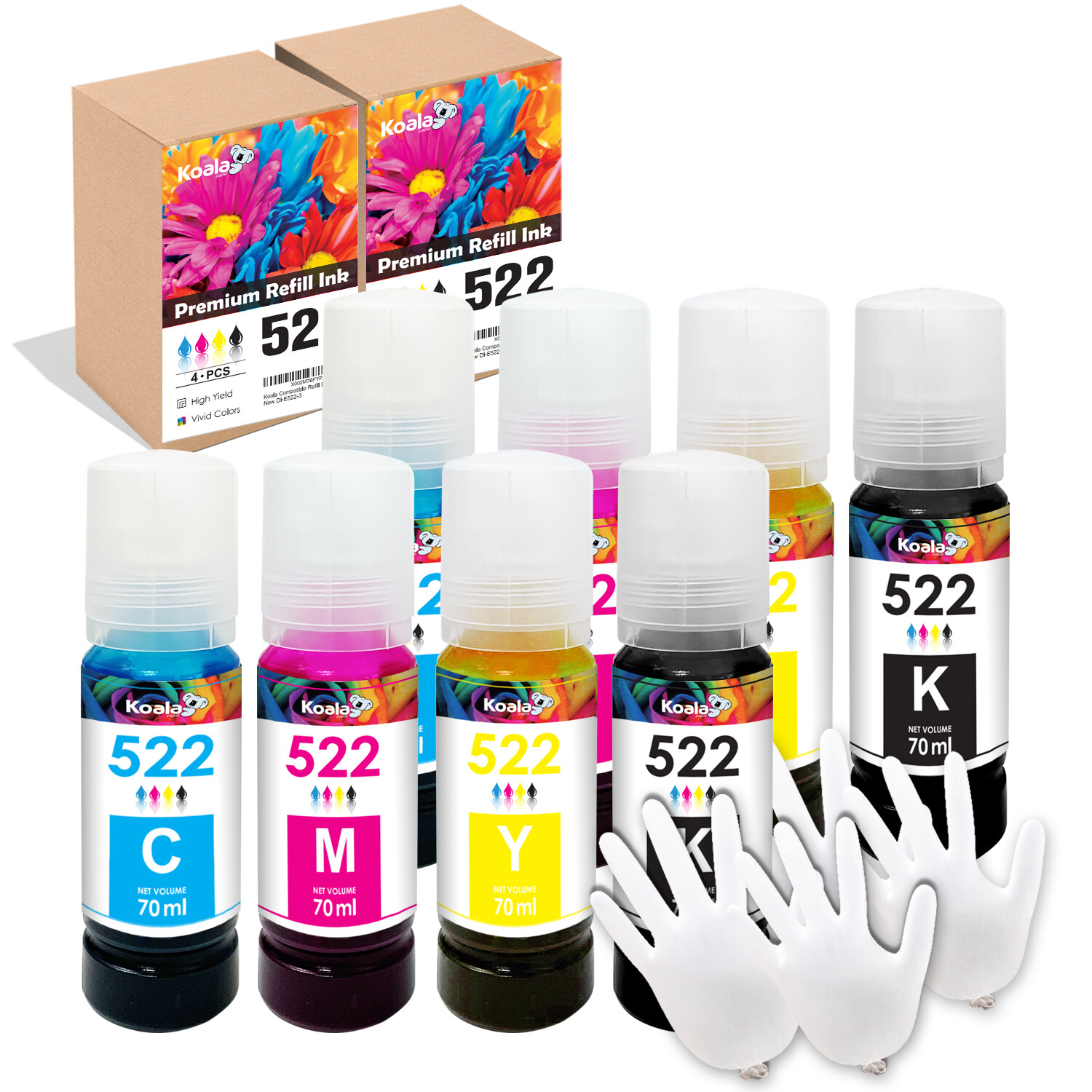 8 Bottles KOALA Ink Refill Kits 522 Ink 560ML for ET-4800 2800 2803 2720 4700 ..
