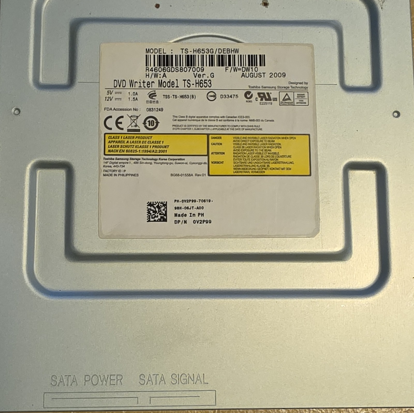 Toshiba Samsung TS-H653 TS-H653G/DEBHW SATA 5.25in DVD Writer 16x Silver/Black