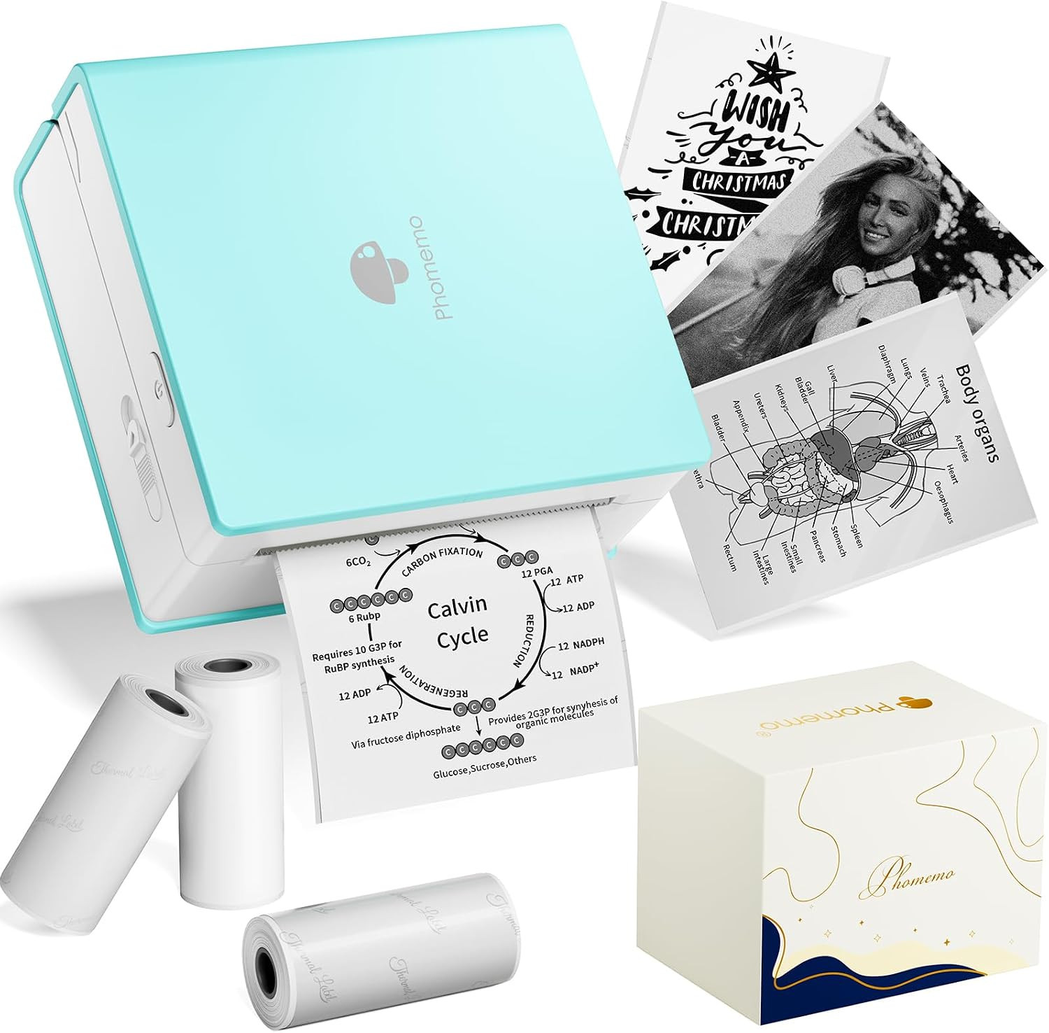 M02 Bluetooth Mini Sticker Printer with 3 Rolls Paper Portable Photo Printer