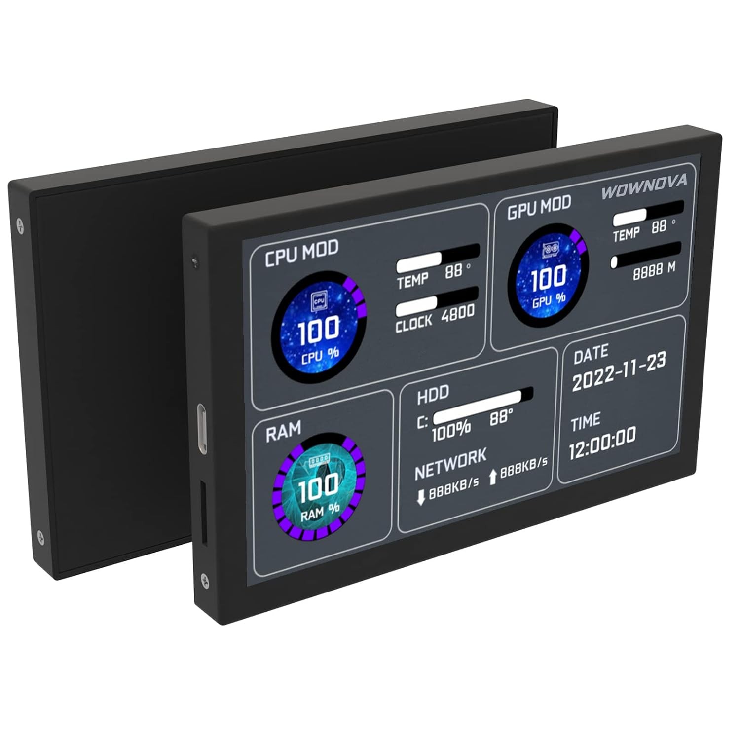 5 Black Computer Temperature Monitor with Dynamic Theme Support ARGB PC Case