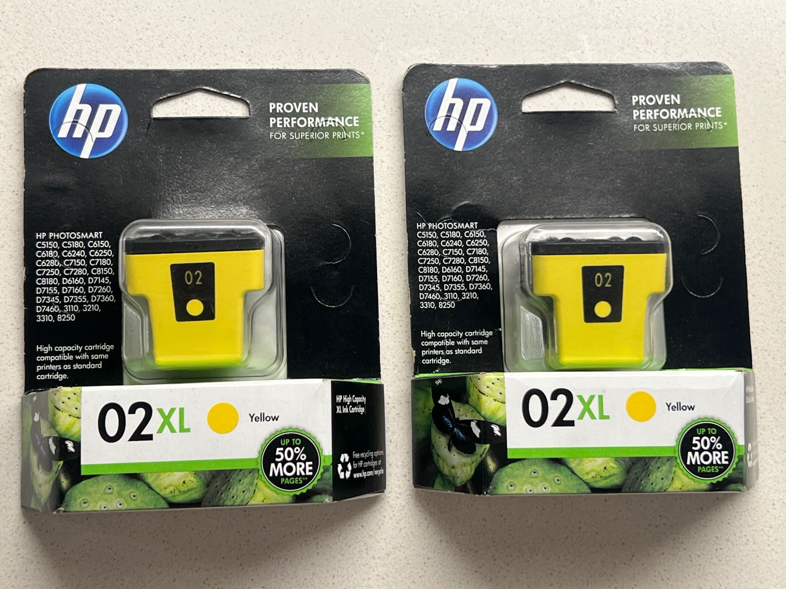 2 Genuine HP 02 XL Yellow Ink Sealed C8732WN Option 140 Expired 4/15
