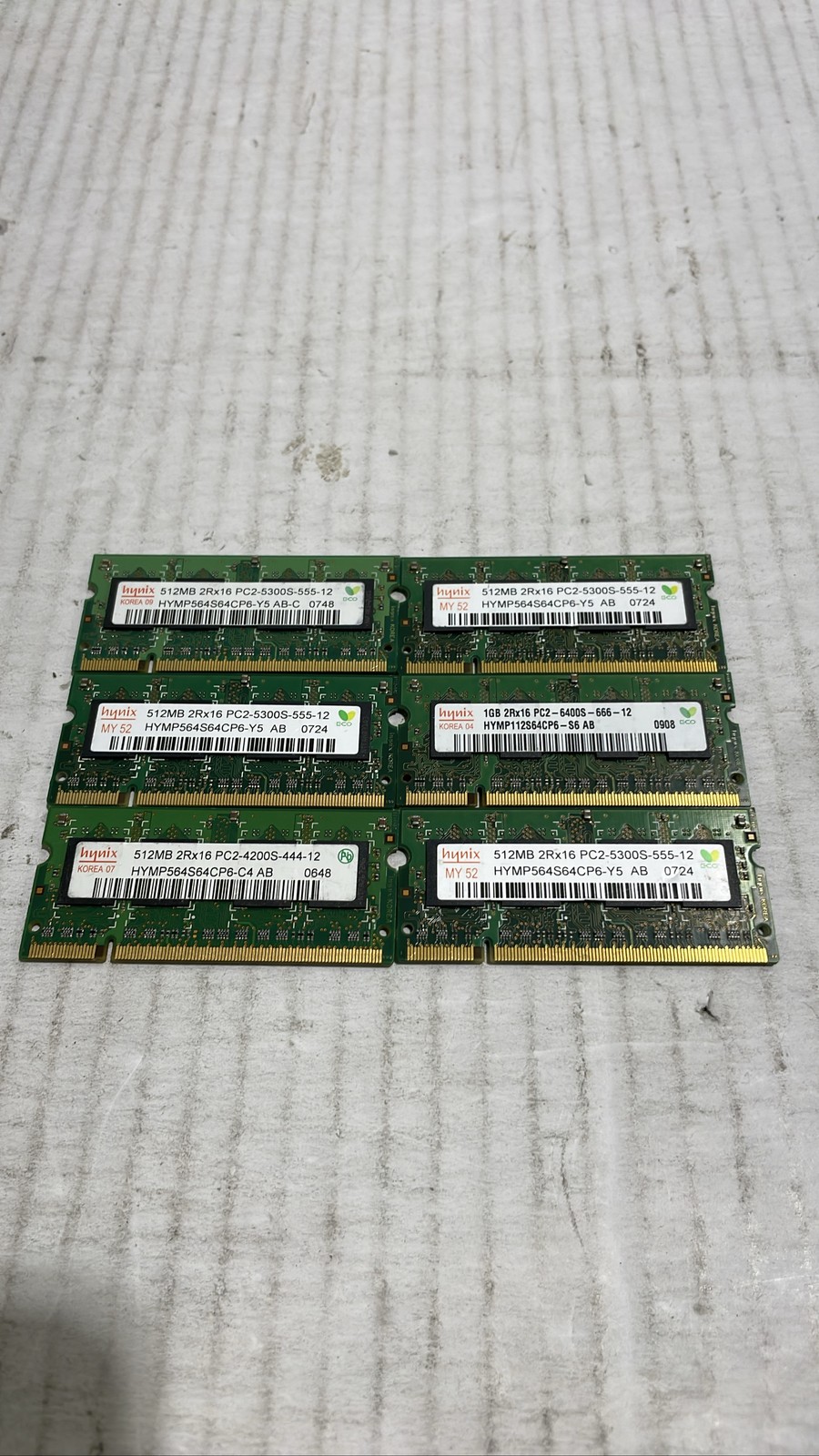 Hynix DDR2 Laptop RAM 1GB 512MB PC2-5300S PC2-6400S PC2-4200S 200-Pin Lot Of 6