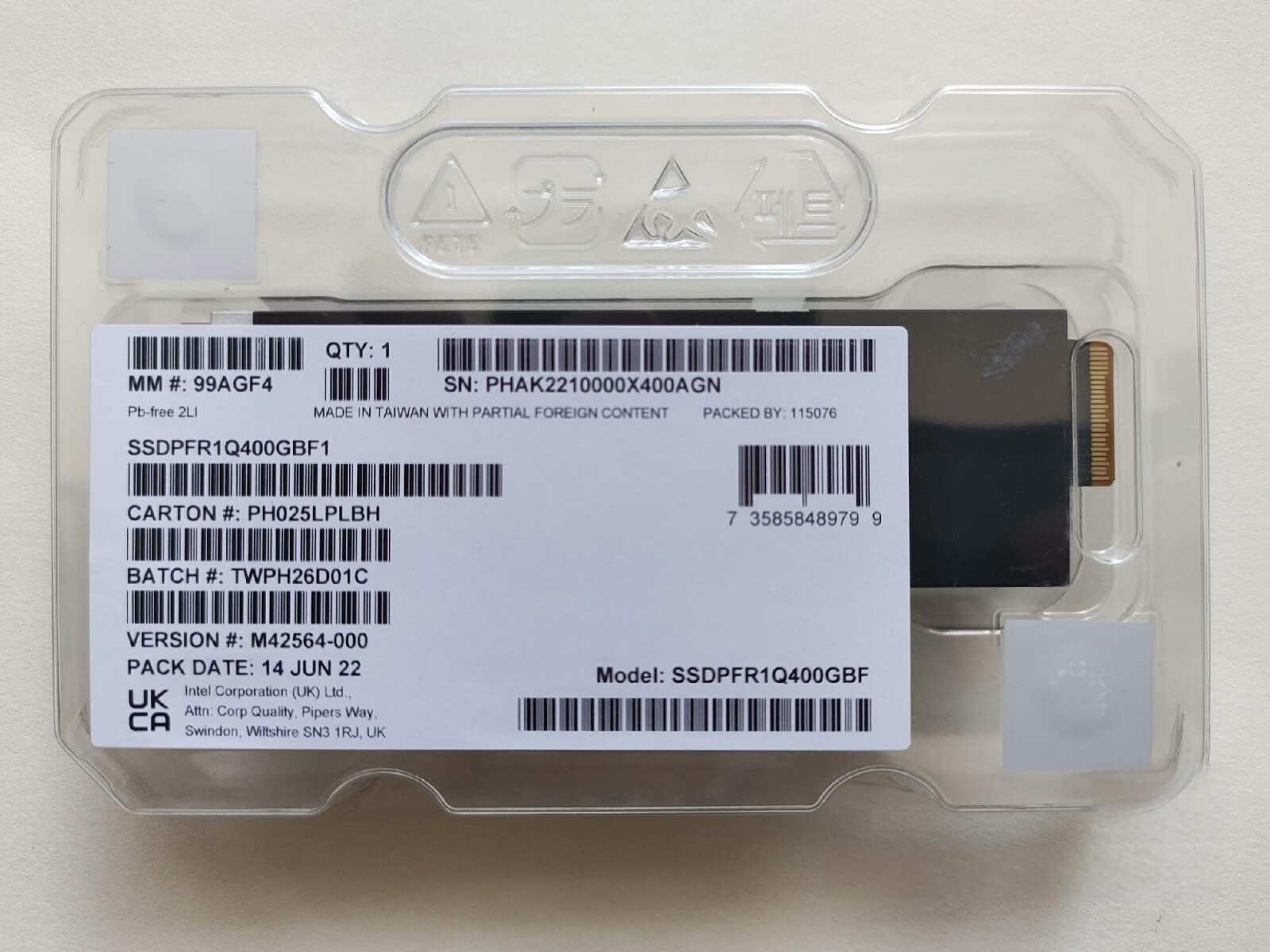 INTEL SSD P5801X 400GB E1.S SSDPFR1Q400GBF1 PCIe 4.0 x4 NVMe