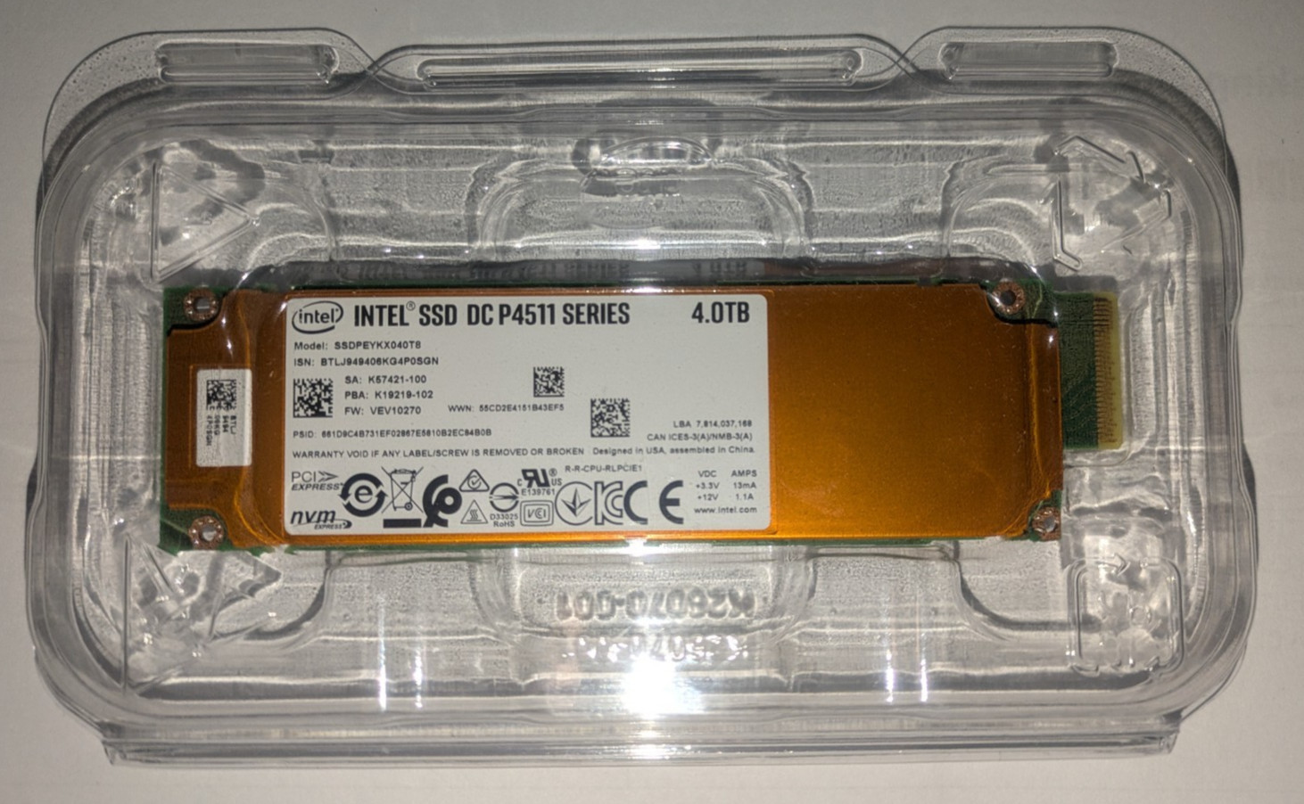 Intel SSD DC P4511 4TB NVMe PCIe 3.1 x4 E1.S 9.5mm Enterprise SSDPEYKX040T801