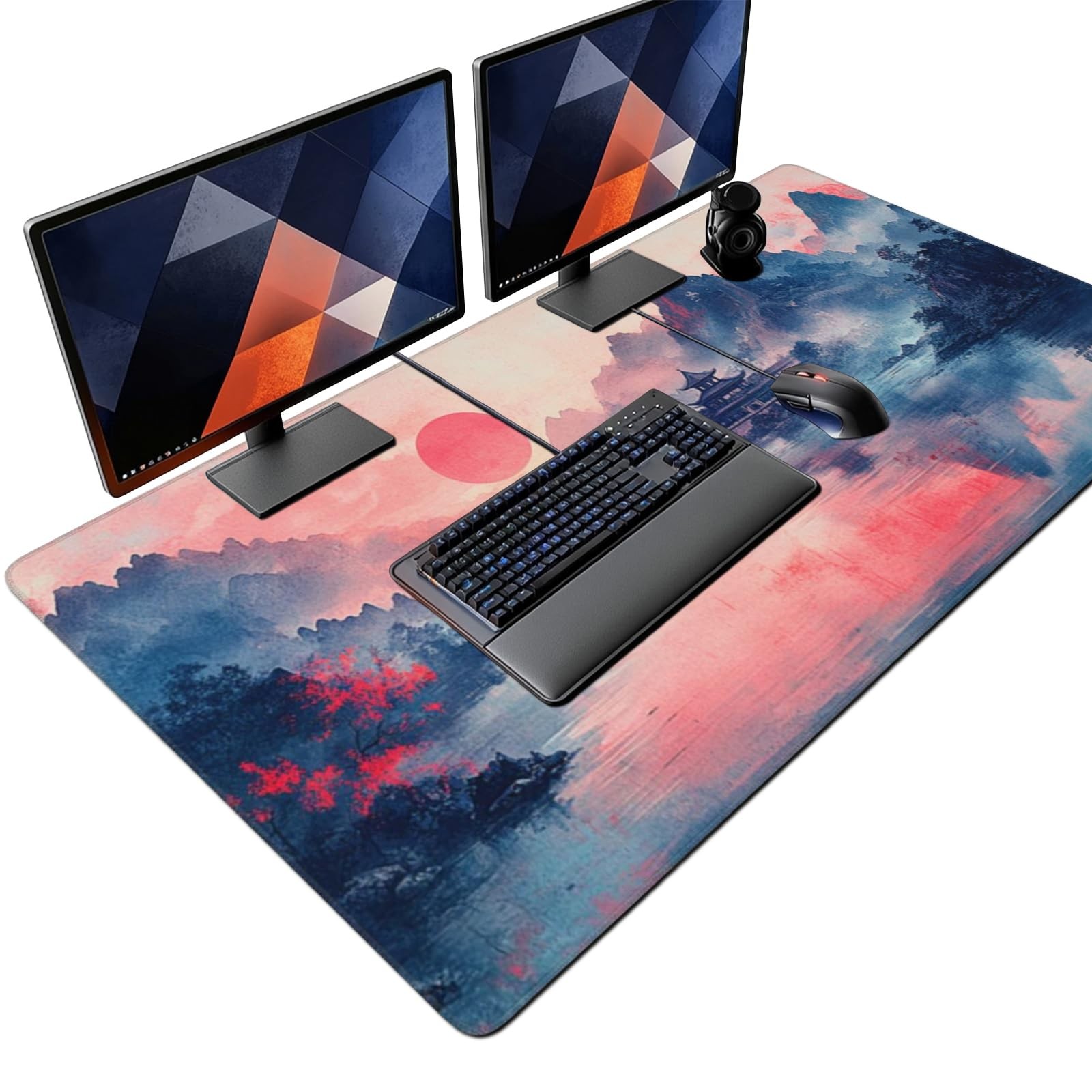 Japanese Ink Wash Landscape Extended XXL Gaming Mouse Pad 48x24 in