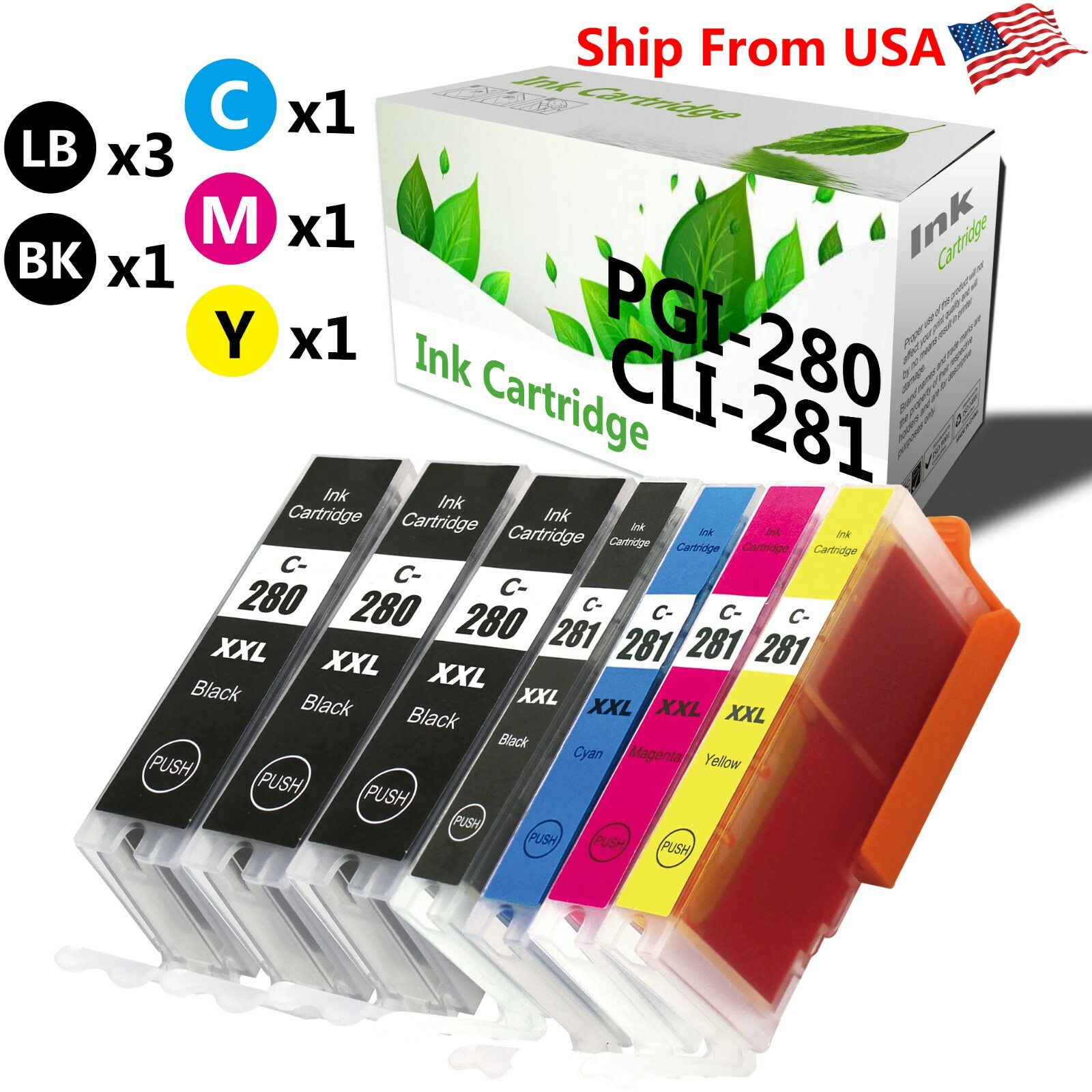 7-Pk PGI-280 CLI-281 Ink Cartridge for PIXMA TS6120 TR7520 TS9120 TR8520