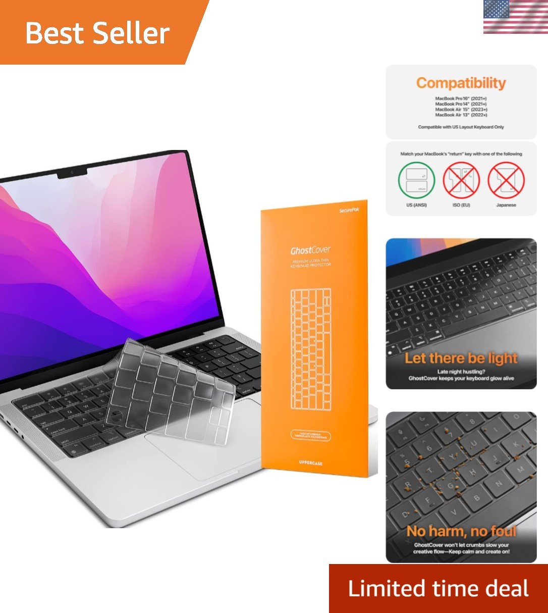GhostCover   Ultra Thin Keyboard Cover Protector, Compatible with MacBook Pro...