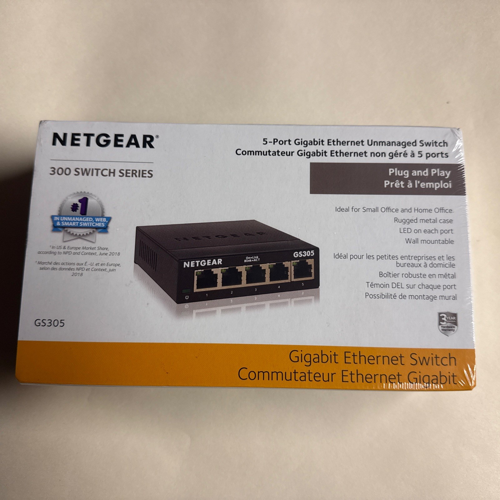NETGEAR 5-Port Gigabit Ethernet Unmanaged Switch [GS305-300PAS] New/Unopened