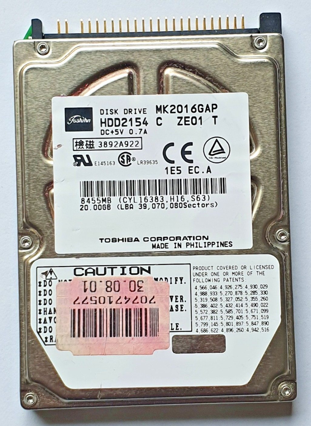 20 GB IDE Toshiba MK2016GAP P-ATA 4200RPM 1MB HDD 2.5" internal hard drive