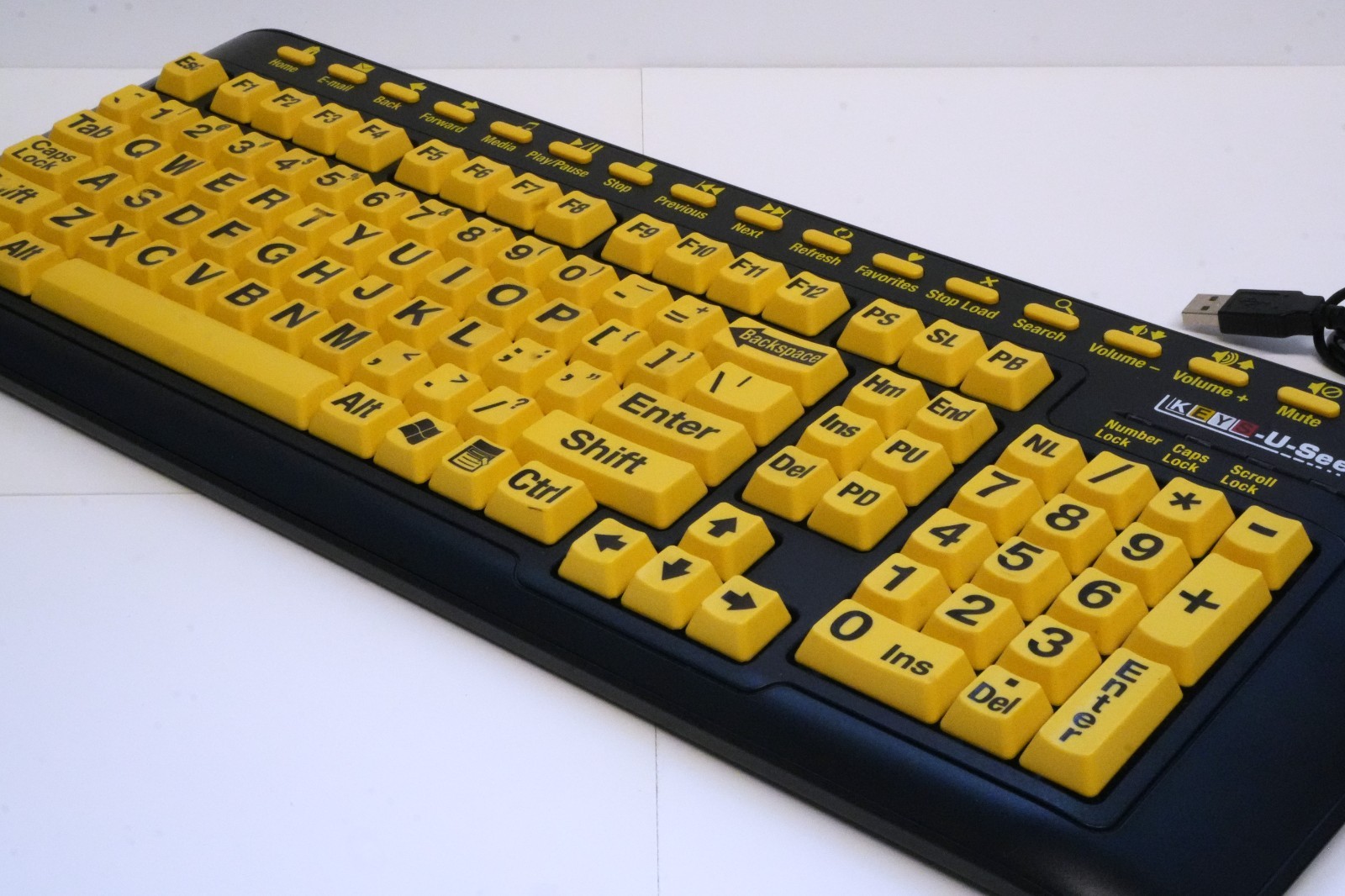 Keys-U-See YKB-LP-YUSBPS2 Large Print USB Keyboard Yellow Low Vision 16 Hotkeys