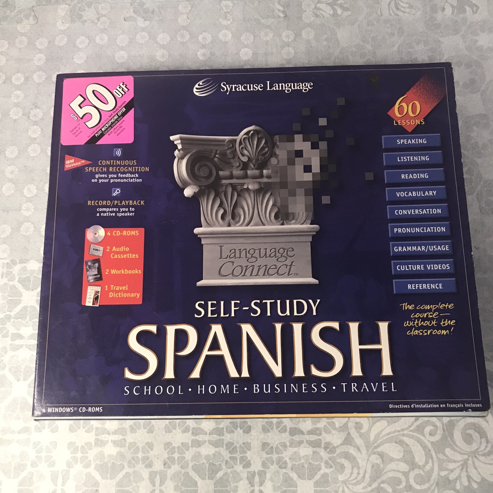 Syracuse Language Self Study Spanish PC 4 CD set +2 tapes inbox w/ books &Dictio