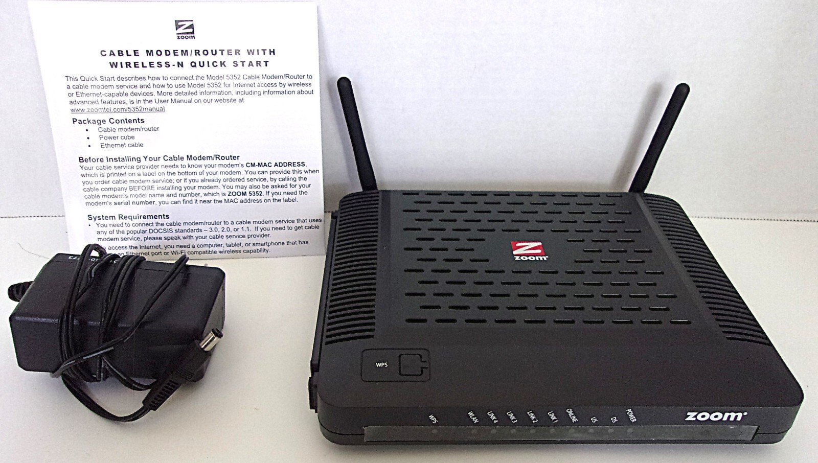 Zoom Technologies Model 5352 DOCSIS 3.0 Cable Modem/Router with Wireless-N