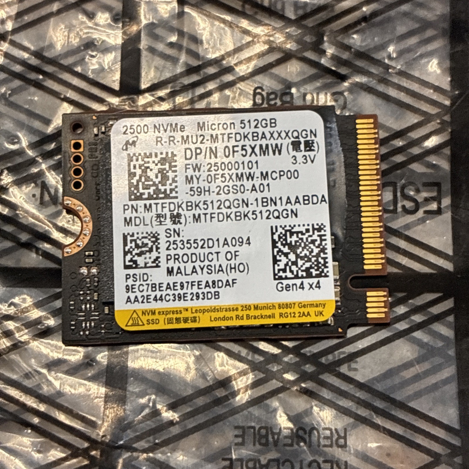 Micron 512GB NVMe 2230 m.2 SSD Solid State Drive MTFDKBK512QGN F5XMW 99% HEALTH