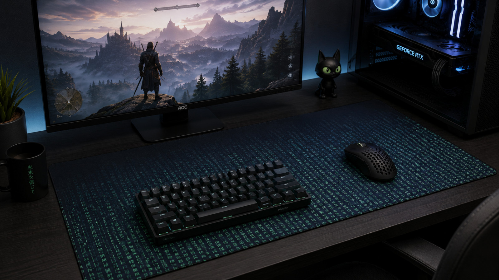XL Gaming Mouse Pad Matrix Code Desk Mat 35.5x15.5" Stitched Non-Slip Base