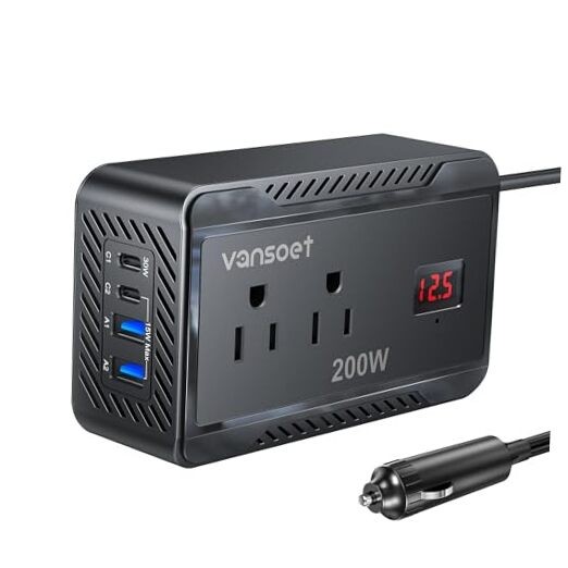200W Car Power Inverter DC 12V to 110V Converter with 30W & 15W PD - Black