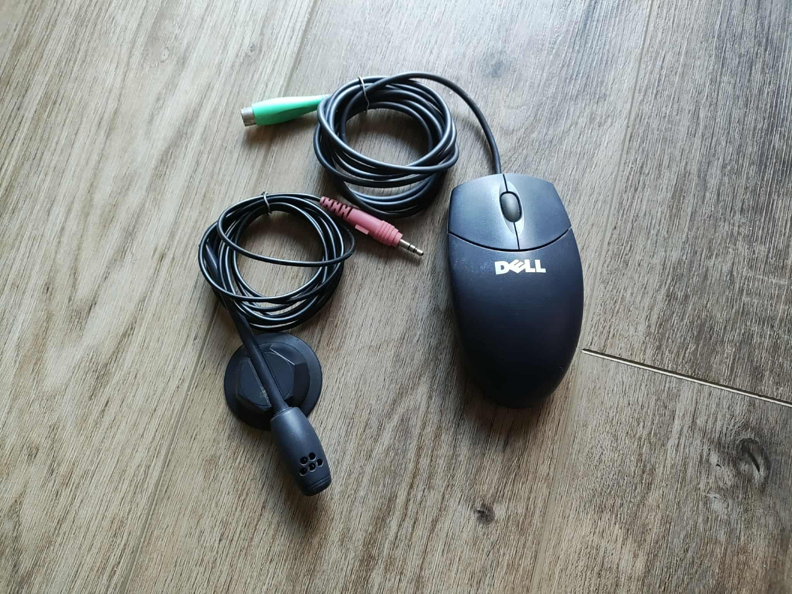 Vintage DELL LOGITECH (M-S69, M071KC) Black Scroll Wheel Wired Ball Mouse + Mic