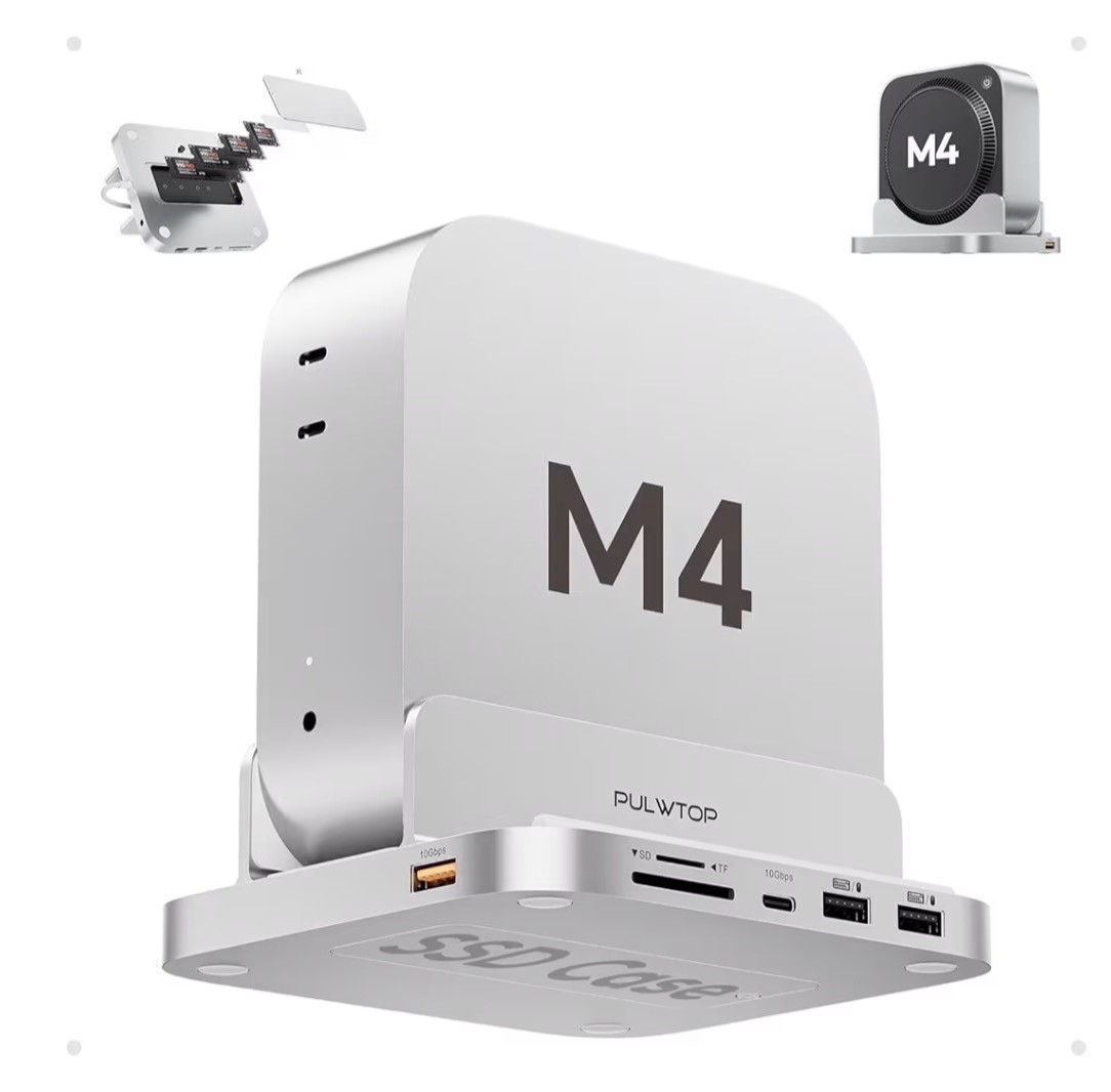 Mac mini M4 Dock with 4TB M.2 SSD Enclosure, 8-in-1 Aluminum Vertical USB-C Hub