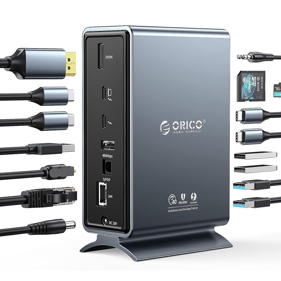 ORICO Thunderbolt 3 Docking Station 15-in-1 40Gbps. Single 8K 30hz Dual, 4K 60Hz