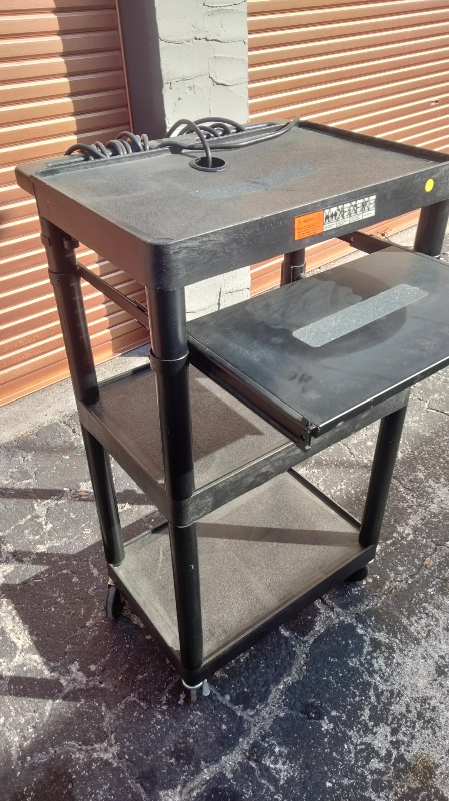 Luxor - Commercial Adjustable-Height Mobile Black utility cart with power outlet