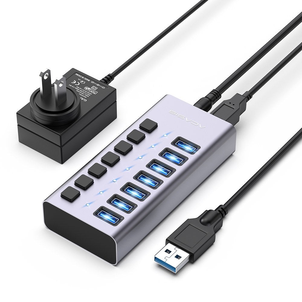 Acasis 5Gbps USB 3.0 Hub 7 Port On/Off Switch with AC Power Adapter for Laptop
