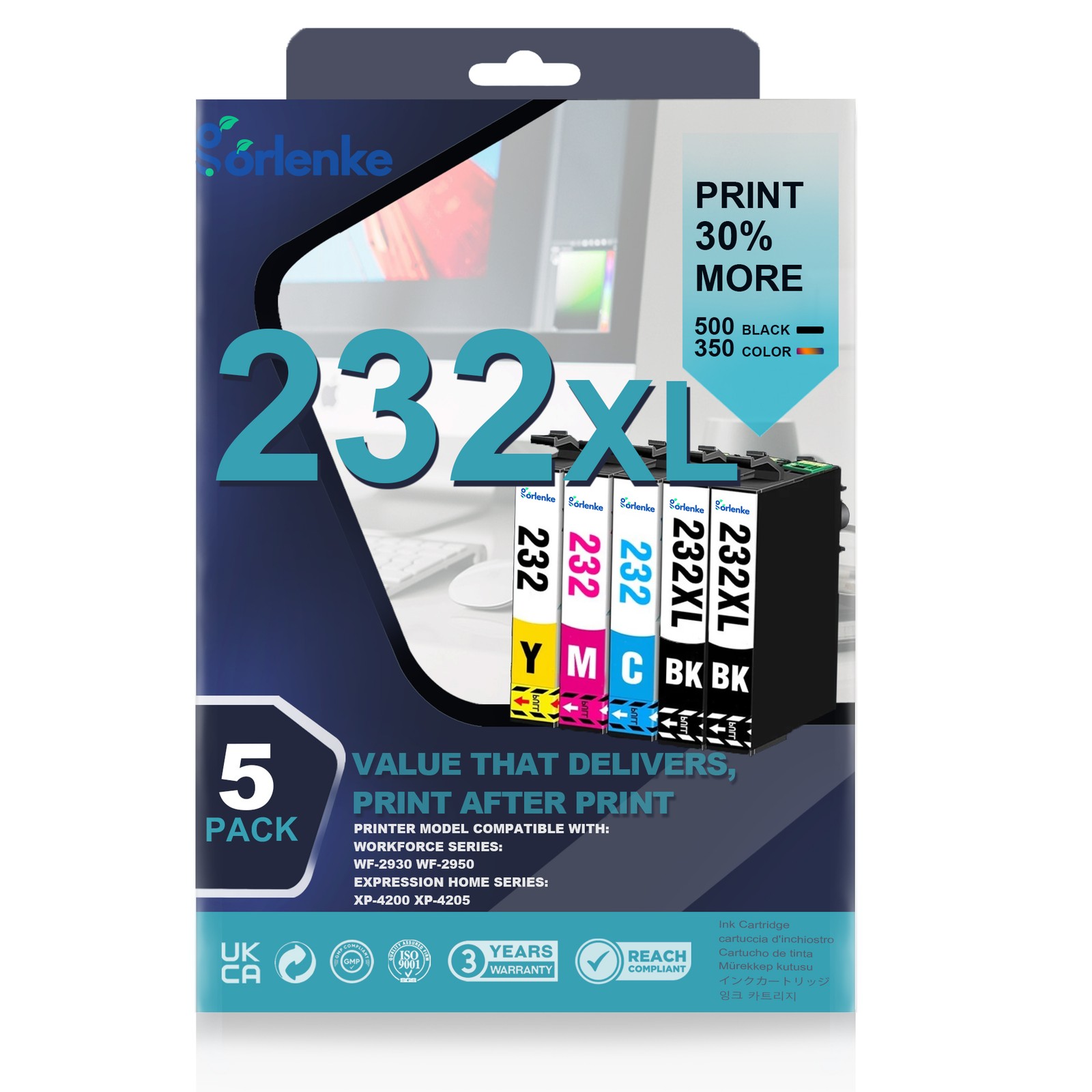 5 Pack T232 232XL Compatible Ink Cartridge for XP 4200 4205 WF2930 2950