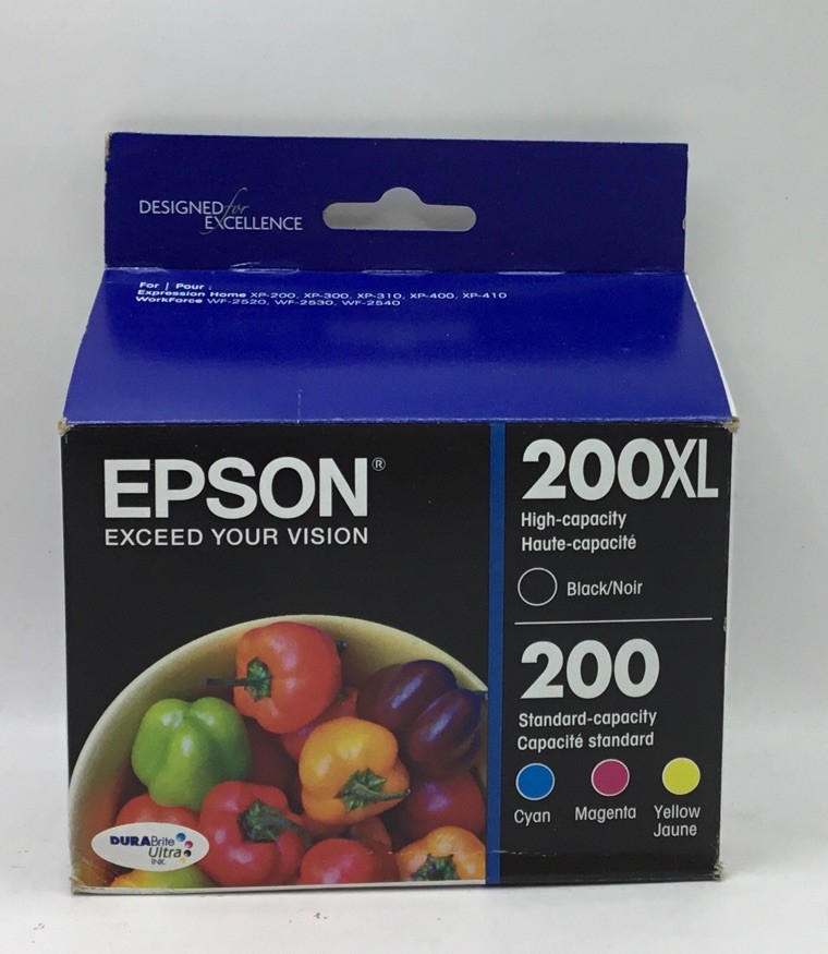 Epson 200XL Black, 200 C M Y Combo 4pk Ink Cartridges EXP 09/2026