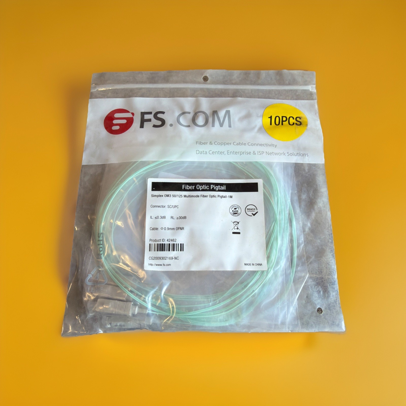 🔥10PK ~ FS.com OM3 50/125 Multimode Fiber Optic Pigtail SC/UPC 1M🔥