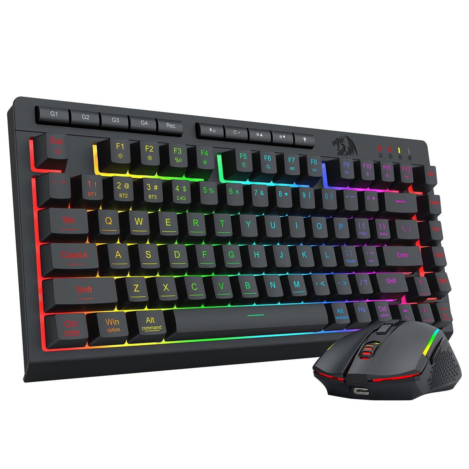 Redragon Wireless Gaming Keyboard and Mouse Combo, Bluetooth/2.4G/USB-C Wired, R