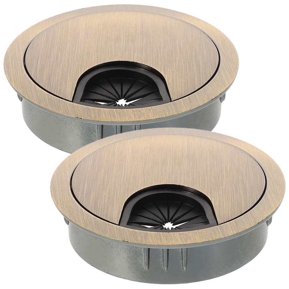 2Pcs Stylish Golden Cord Hole Cover Zinc Alloy Round Cable Grommet for Desk