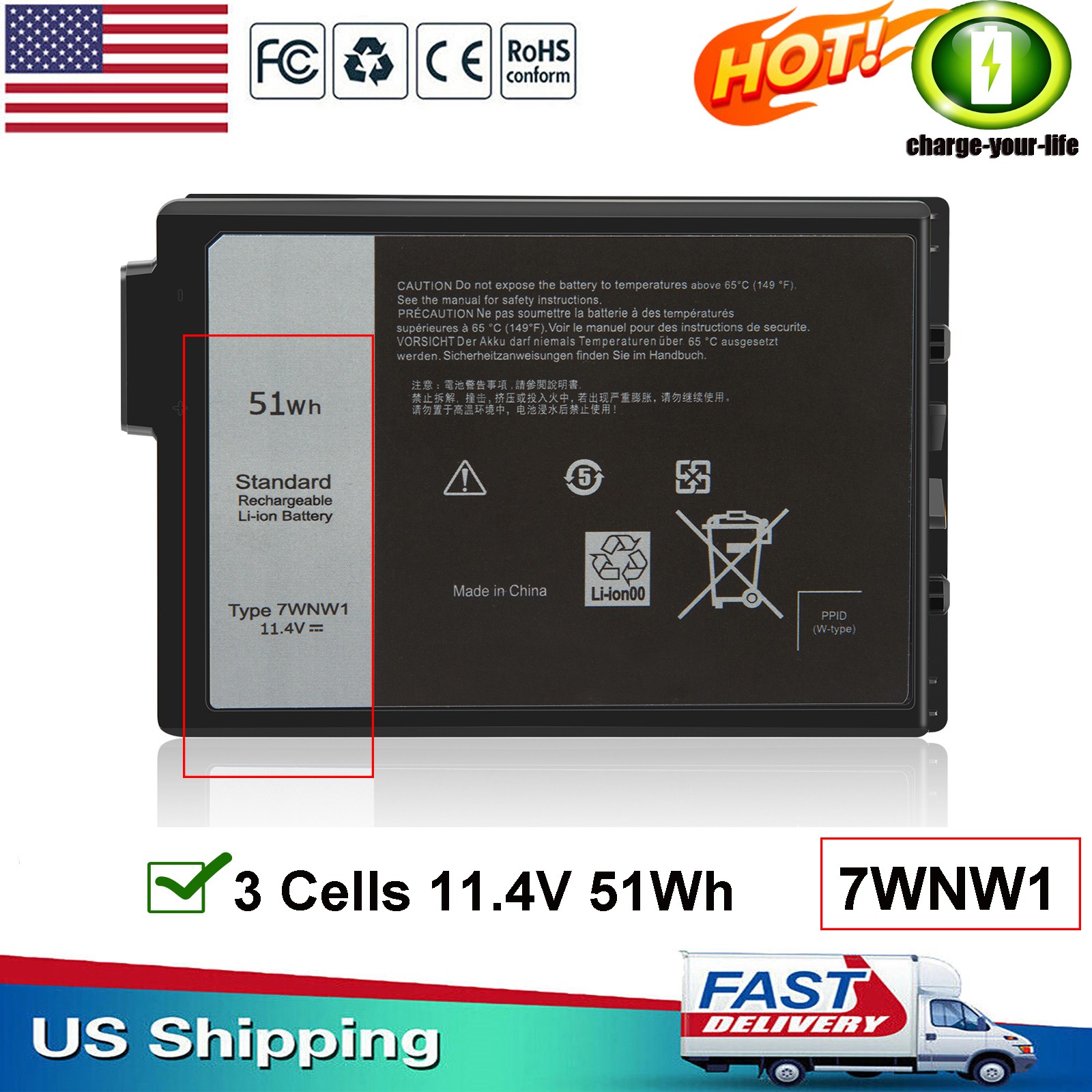 7WNW1 Laptop Battery for Dell Latitude 5424 5420 Rugged Extreme GK3D3 DMF0C P85G