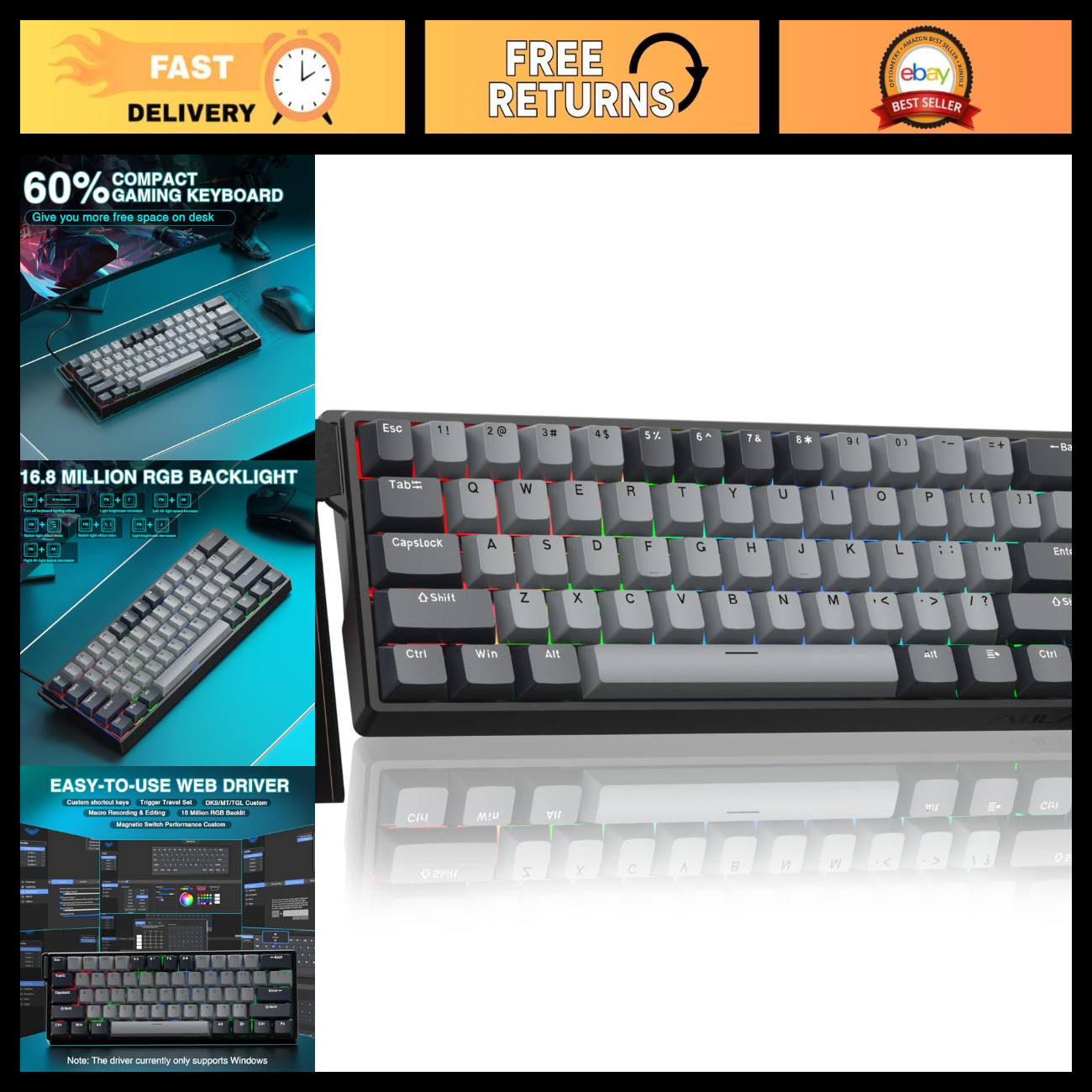 60% Mechanical Gaming Keyboard Wired, Hot Swappable Magnetic Switch, RGB, 8000Hz