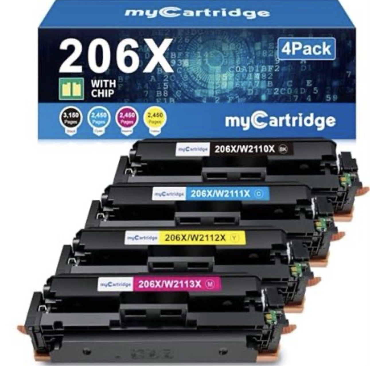 206X Toner Cartridge 4 Pack with Chip for HP Color LaserJet Pro M255 M283