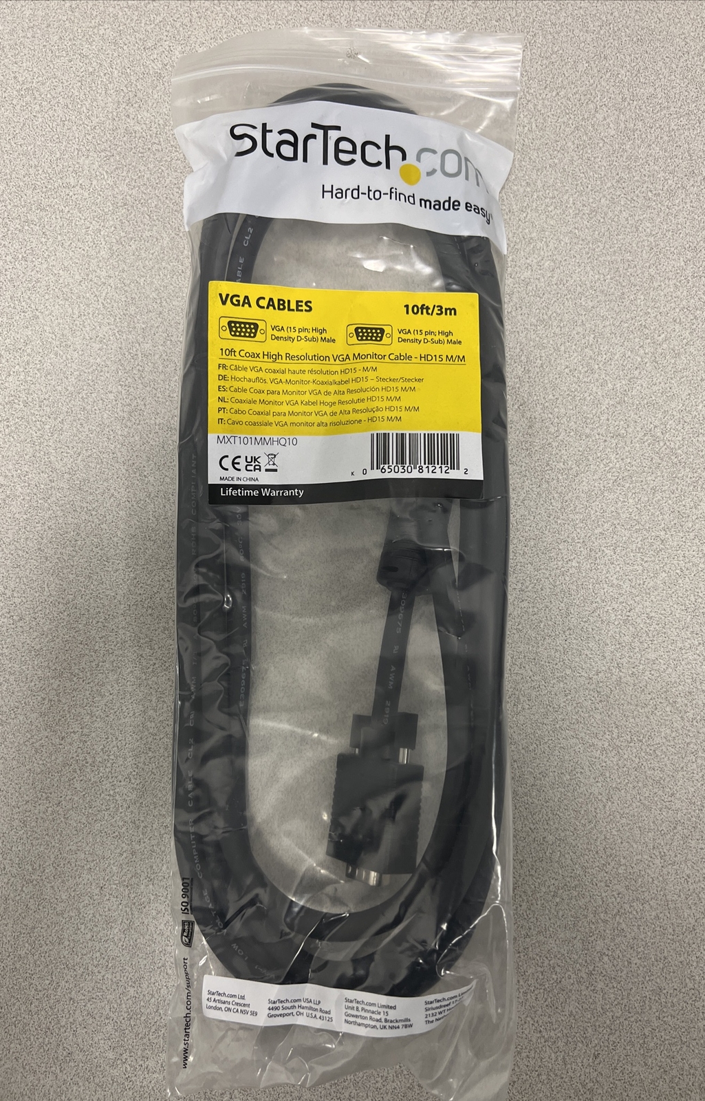 StarTech.com 10ft Coax High Res Monitor VGA Cable HD15 M/M (MXT101MMHQ10)